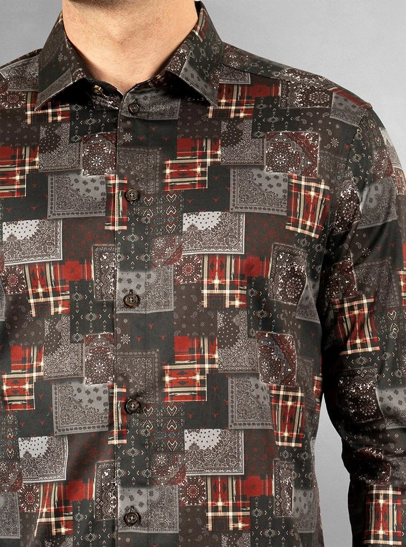 Chemise décontractée à manches longues en stretch pour hommes