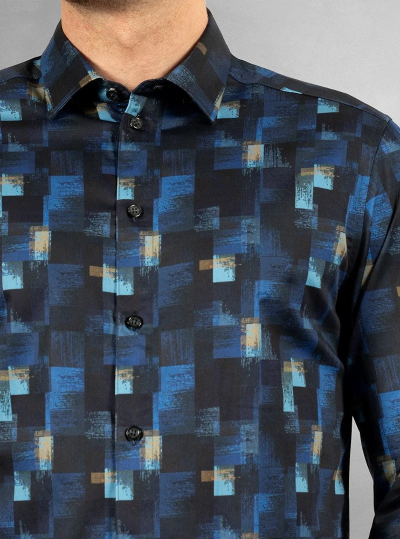 Chemise décontractée à manches longues en stretch pour hommes