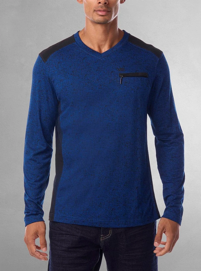 T-shirt à manches longues avec col en V pour hommes