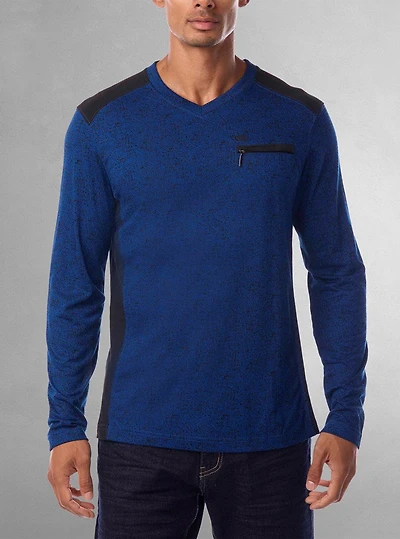 T-shirt à manches longues avec col en V pour hommes