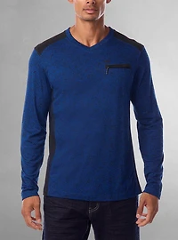 T-shirt à manches longues avec col en V pour hommes