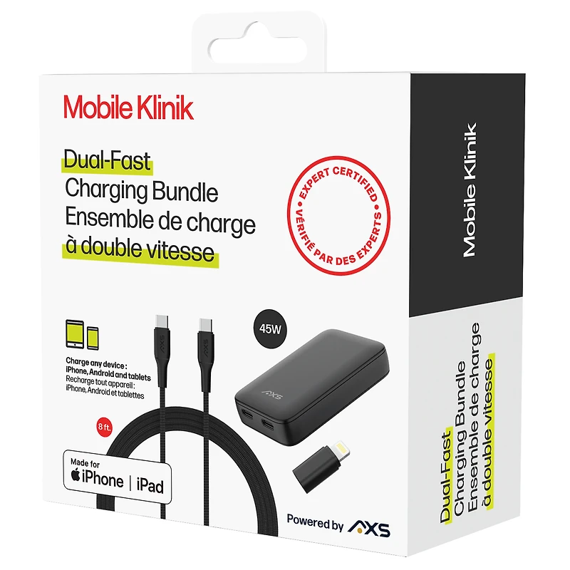 Mobile Klinik Dual-Fast - 8ft Braided Power Bundle Type C / Lightning - (45W)