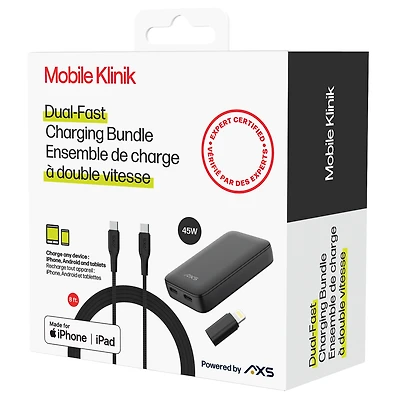 Mobile Klinik Dual-Fast - 8ft Braided Power Bundle Type C / Lightning - (45W)