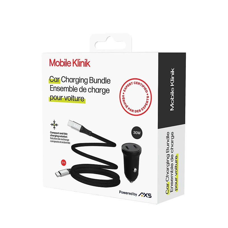 Mobile Klinik Car Bundle - 3ft Magnetic Coil - Lightning (30W) - Dual Port