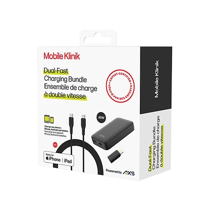 Mobile Klinik Dual-Fast - 8ft Braided Power Bundle Type C / Lightning - (45W)