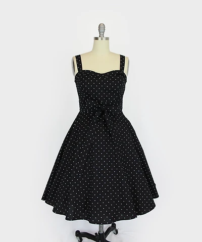 Polka Dot Black & White Sweetheart Cocktail Strap Dress