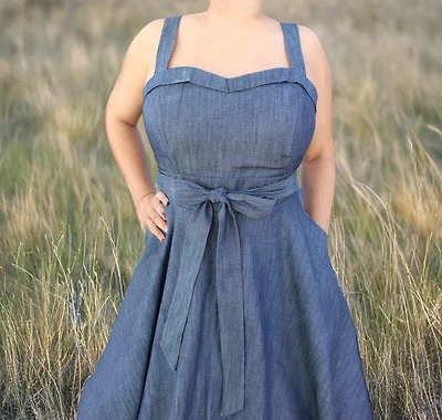 Denim Strap Dress Full Circle Skirt XS-3XL