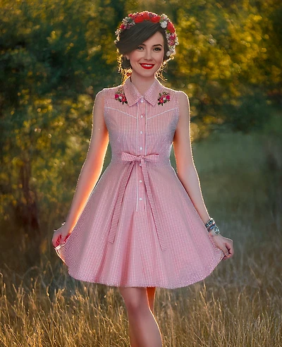 Pink Gingham Sleeveless | Western Rockabilly Dress
