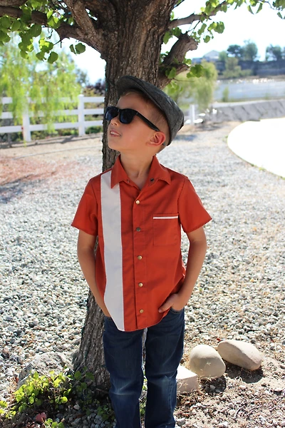 Boy's Burnt Orange Panel Bowler Top