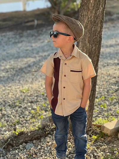 Boy's Bowler Tan Retro Cotton Top
