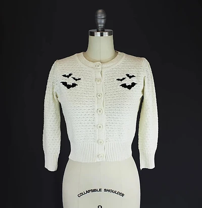 Ivory Embroidered Bat Sweater Cardigan-Button Up
