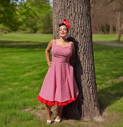 Flirty & Fun Red Gingham Dress Full Circle Skirt XS-3XL