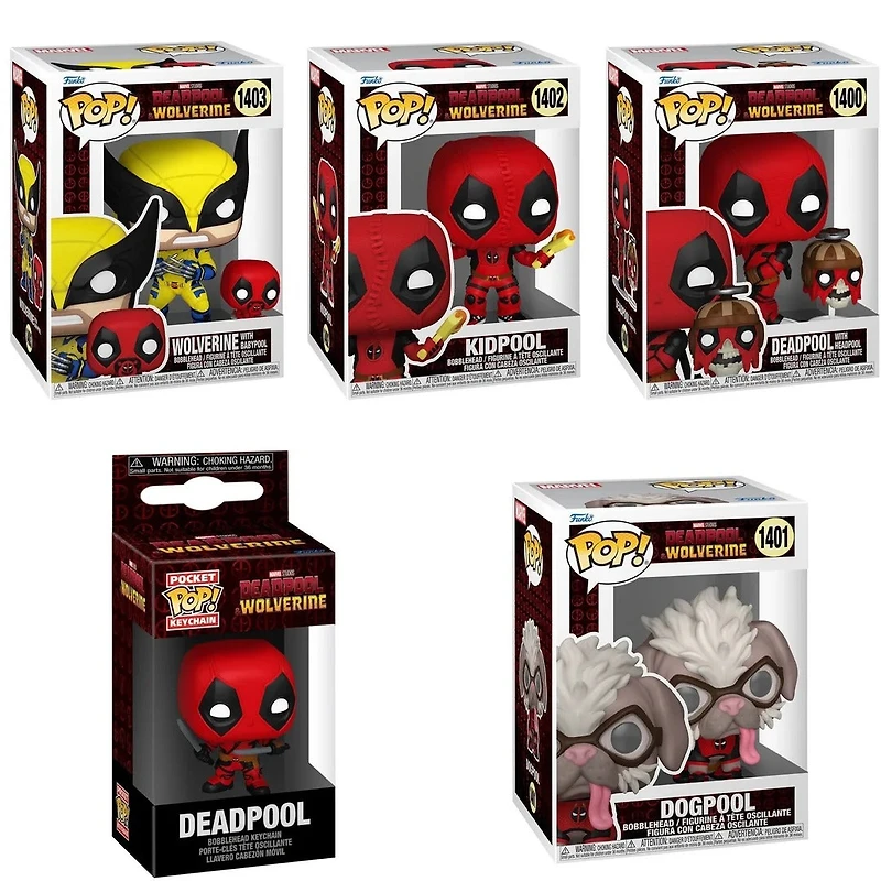 Funko Pop! Marvel: Deadpool & Wolverine - with Headpool #1400 / Dogpool #1401 Kidpool #1402 Babypool #1403 Pocket Keychain