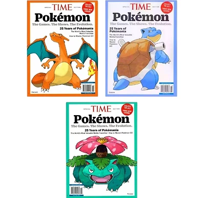 Time Magazine: Pokemon - Set Of Three (3) Magazines: Charizard / Blastoise / Venusaur