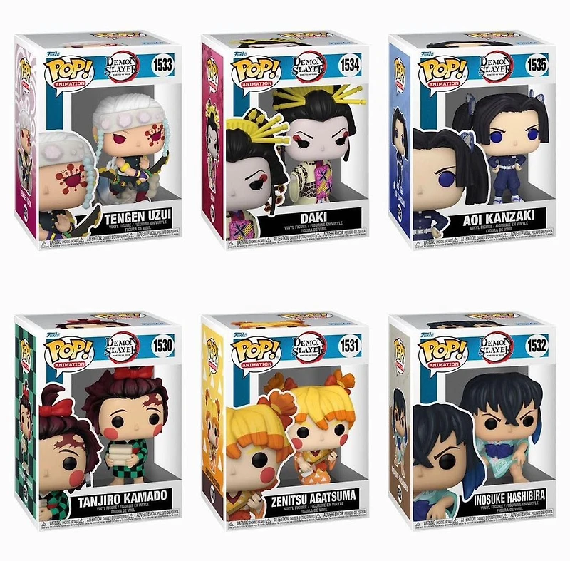 Funko Pop! Anime: Demon Slayer - Tengen Uzui #1533 / Daki #1534 Aoi Kanzaki #1535 Tanjiro Kamado ##1530 Zenitsu Agatsuma #1531 Inosuke Hashibara #1532