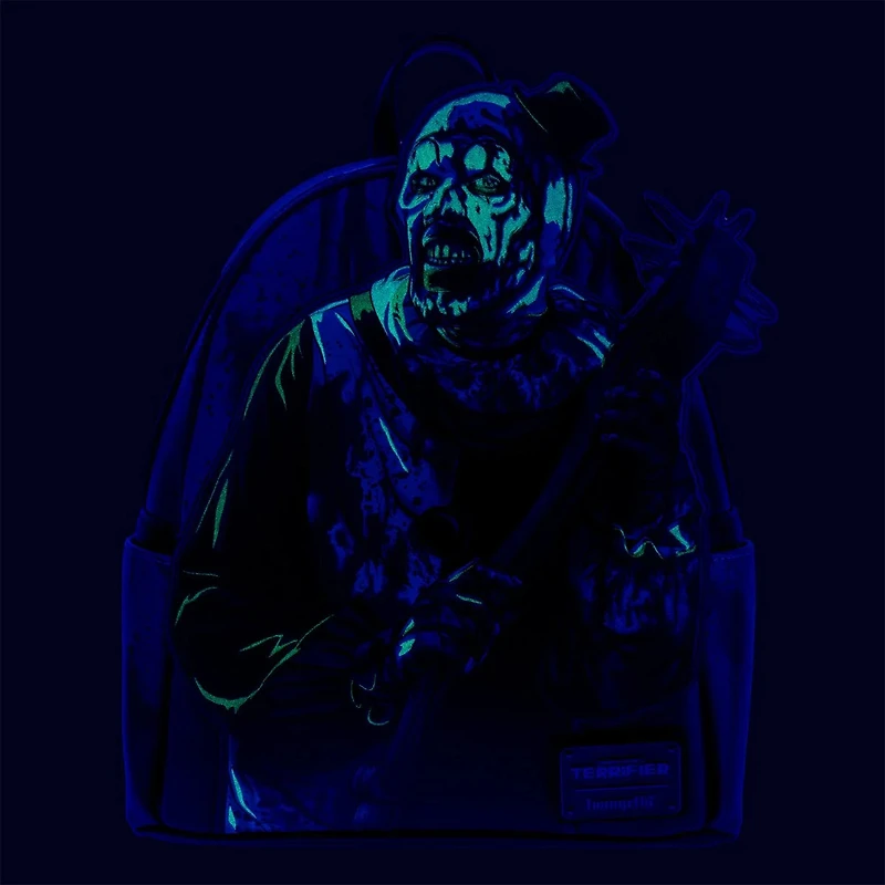 Loungefly Mini-Backpack: Terrifier Art the Clown Blood Splatter (Glow) [Entertainment Earth Exclusive]