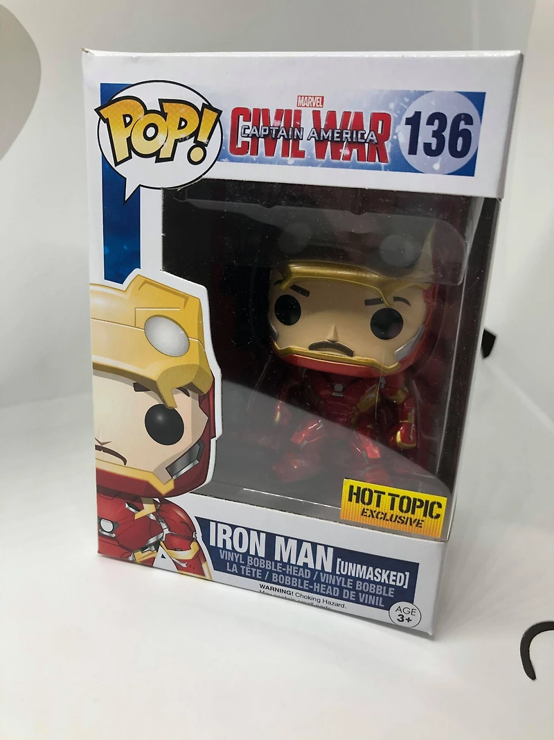 Funko Pop! Marvel CIVIL WAR Captain America - IRON MAN (Unmasked) #136 *Hot Topic*