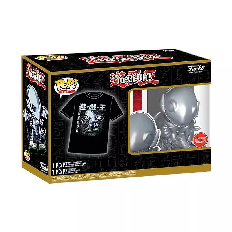 Funko Pop! and Tee: Yu-Gi-Oh Yugioh BLUE EYES TOON DRAGON METALLIC SILVER (Small - XXL) GAMESTOP EXCLUSIVE
