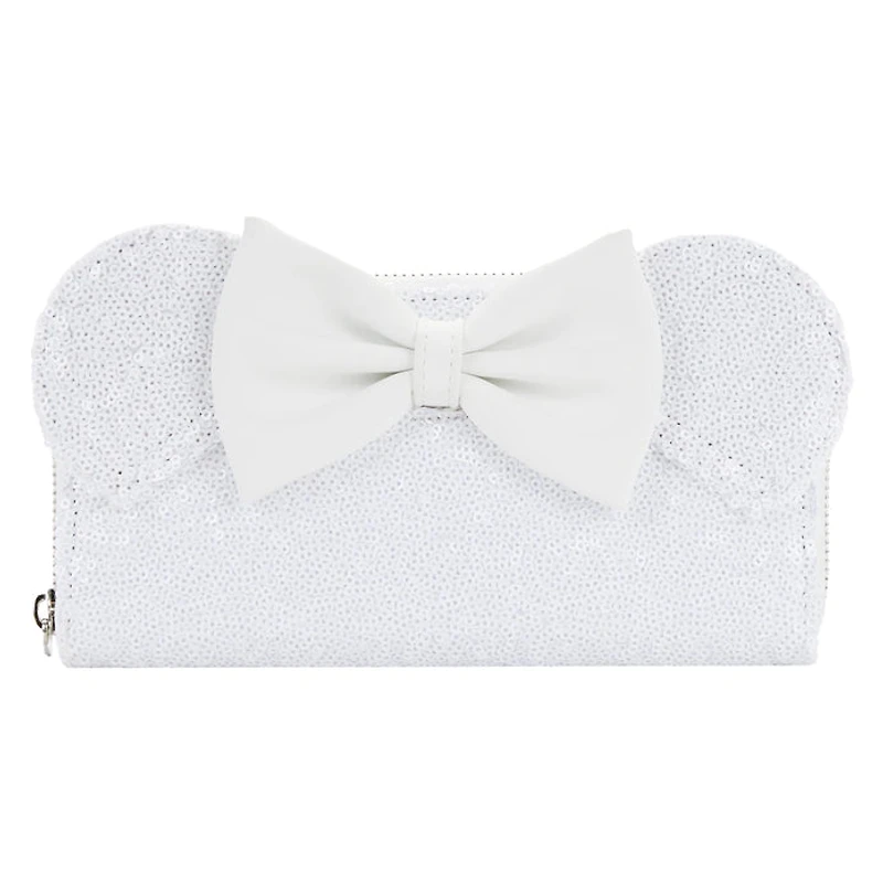 LOUNGEFLY DISNEY MINNIE MOUSE SEQUIN WEDDING WALLET / ZIP PURSE NWT WHITE
