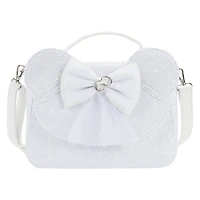 LOUNGEFLY DISNEY MINNIE MOUSE SEQUIN WEDDING CROSSBODY NWT WHITE