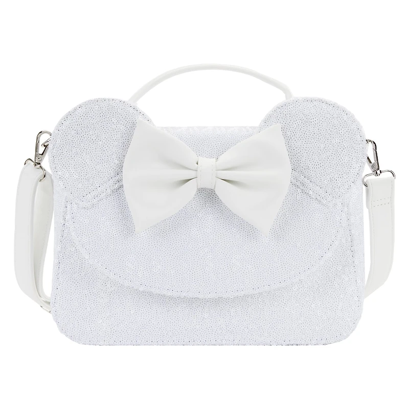 LOUNGEFLY DISNEY MINNIE MOUSE SEQUIN WEDDING CROSSBODY NWT WHITE