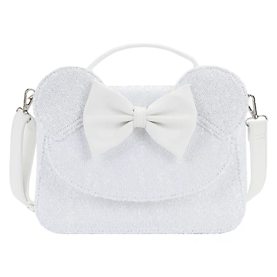 LOUNGEFLY DISNEY MINNIE MOUSE SEQUIN WEDDING CROSSBODY NWT WHITE