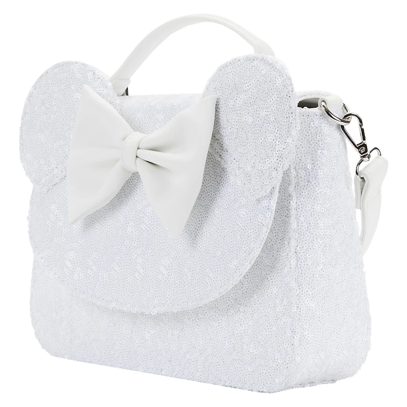 LOUNGEFLY DISNEY MINNIE MOUSE SEQUIN WEDDING CROSSBODY NWT WHITE