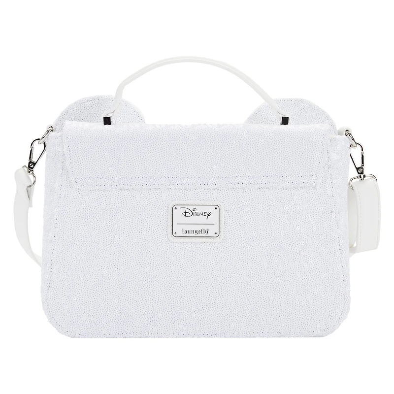 LOUNGEFLY DISNEY MINNIE MOUSE SEQUIN WEDDING CROSSBODY NWT WHITE