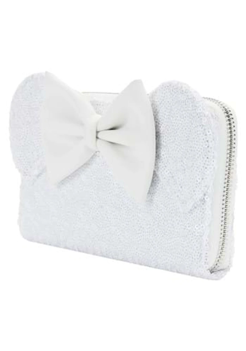 LOUNGEFLY DISNEY MINNIE MOUSE SEQUIN WEDDING WALLET / ZIP PURSE NWT WHITE