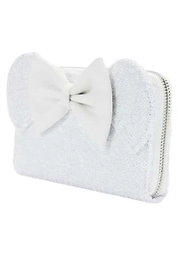 LOUNGEFLY DISNEY MINNIE MOUSE SEQUIN WEDDING WALLET / ZIP PURSE NWT WHITE