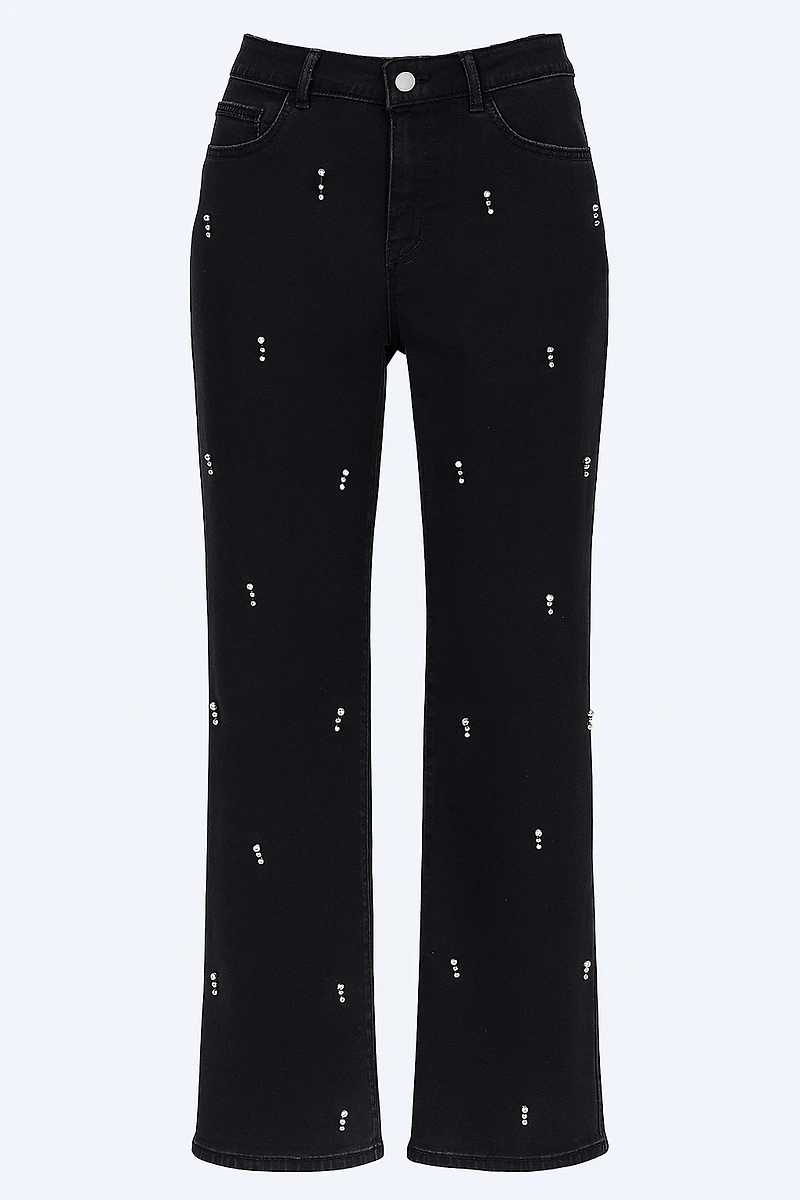 Le jean à jambes larges avec détails en strass