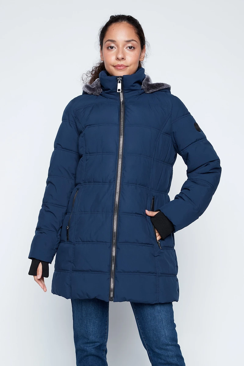 Berber trim fooler puffer jacket