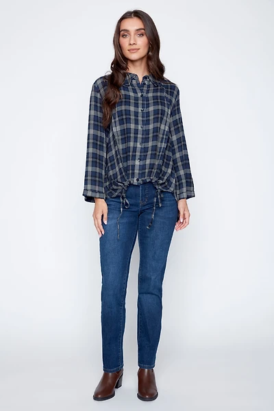 Plaid shirt with drawstring hem