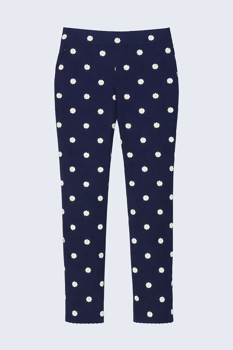 Daisy embroidery slim leg pant