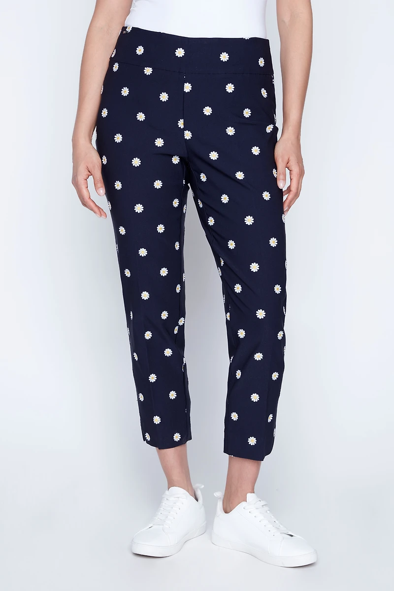 Daisy embroidery slim leg pant