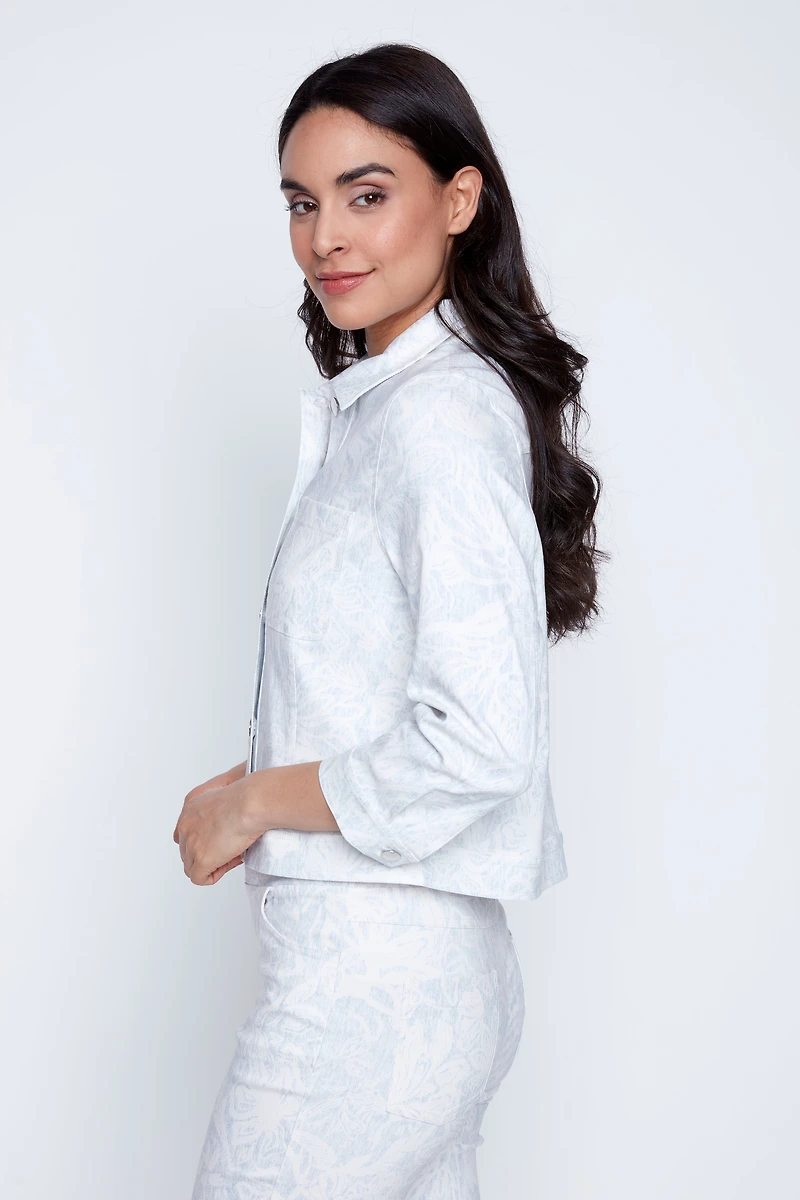 Printed crop bengaline jacket