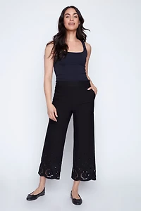Laser cut embroidery hem wide leg capri