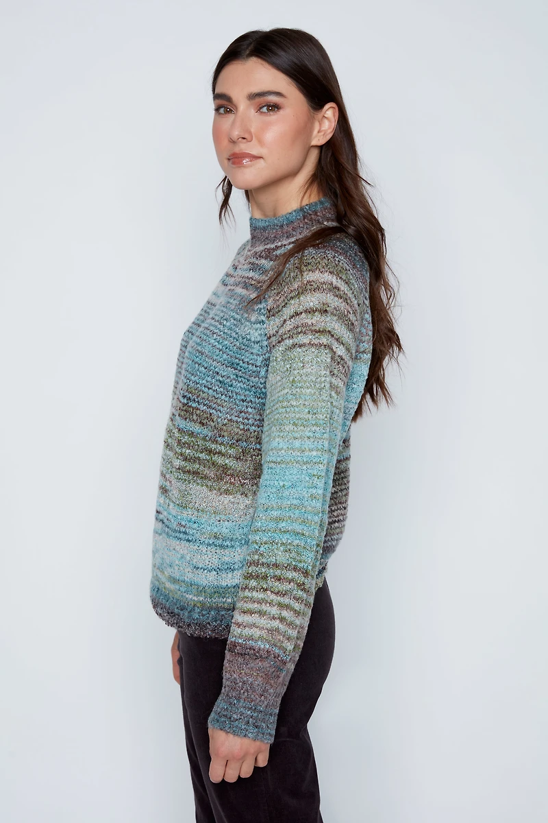 Boucle yarn mock neck sweater