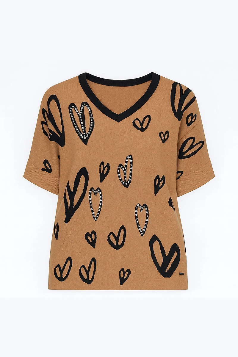 Rhinestone hearts knit sweater