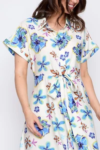 Floral print tie waist dress