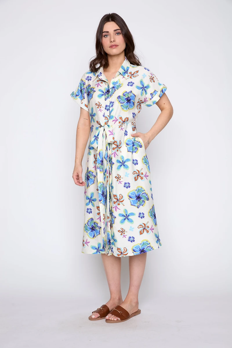 Floral print tie waist dress