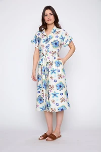 Floral print tie waist dress
