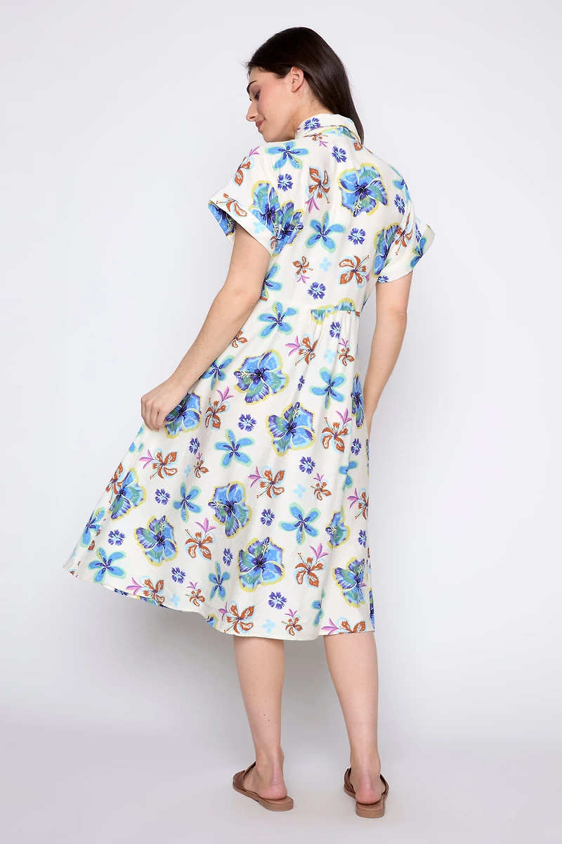 Floral print tie waist dress