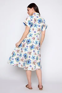 Floral print tie waist dress
