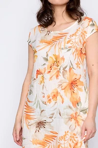 Tropical print linen dress