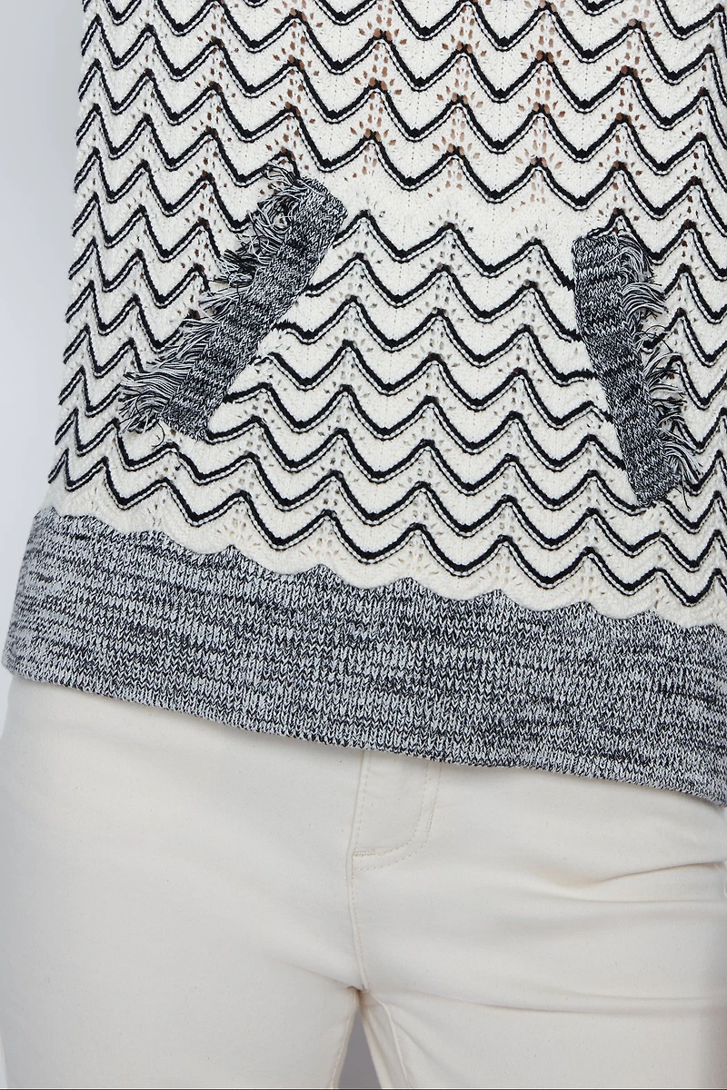 Hooded sweater with fringe trim