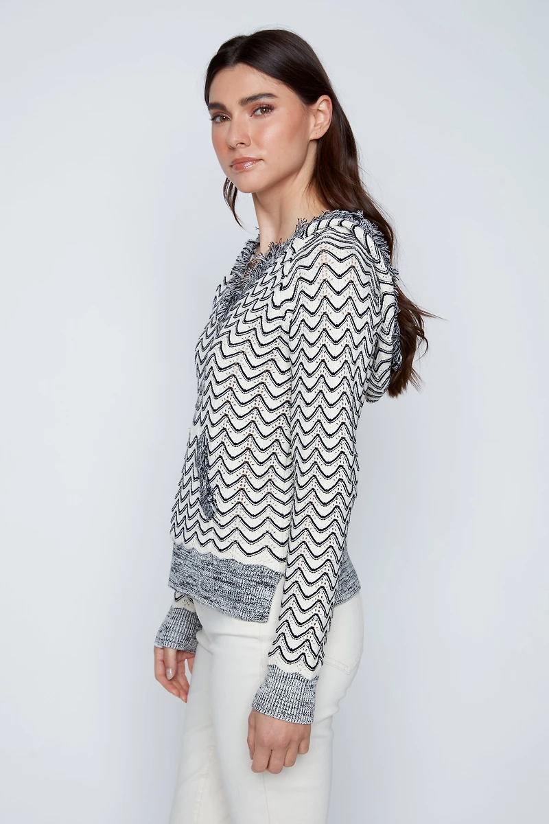 Hooded sweater with fringe trim