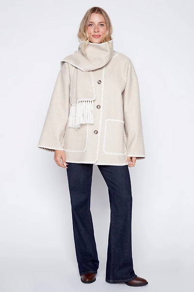 Button front coat with scarf