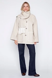 Button front coat with scarf