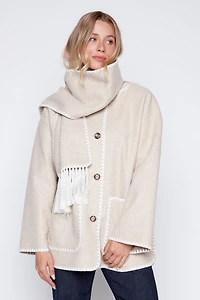 Button front coat with scarf